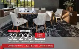 Rochester Dunbar dining table + 8 shell dining chairs offer