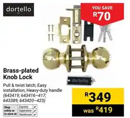Builders Warehouse Dortello Brass-plated Knob Lock offer