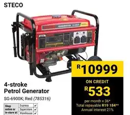Builders Warehouse Steco 4-stroke Petrol Generator offer