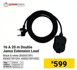 Builders Warehouse Powerworx 16 A 20 m Double Janus Extension Lead offer