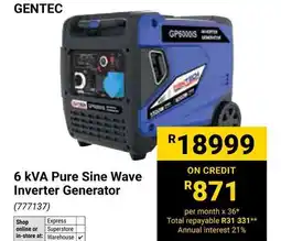 Builders Warehouse Gentec 6 KVA Pure Sine Wave Inverter Generator offer