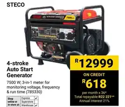 Builders Warehouse Steco 4-stroke Auto Start Generator offer