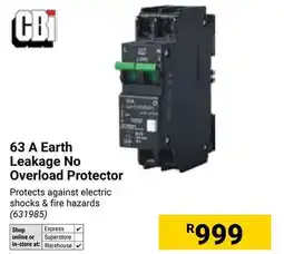 Builders Warehouse CBi 63 A Earth Leakage No Overload Protector offer