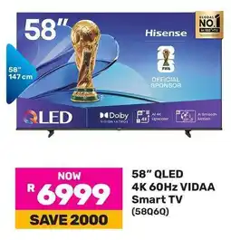 Game Hisense 58” QLED 4K 60HZ VIDAA Smart TV offer