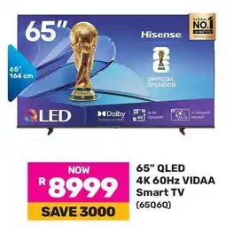Game Hisense 65” QLED 4K 60HZ VIDAA Smart TV offer
