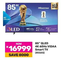 Game Hisense 85” QLED 4K 60HZ VIDAA Smart TV offer