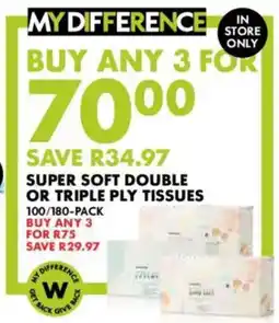 Woolworths Super soft double or triple ply tissues offer