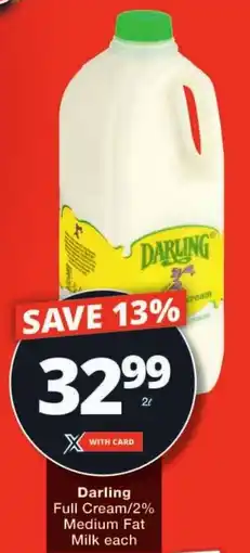 Checkers Darling Full Cream/ 2% Medium Fat Milk offer