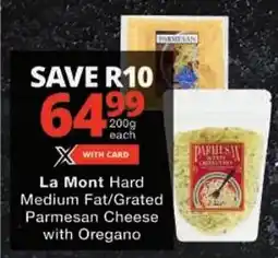 Checkers La Mont Hard Medium Fat/ Grated Parmesan Cheese with Oregano offer