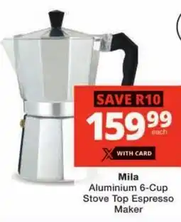Checkers Mila Aluminium 6-Cup Stove Top Espresso Maker offer