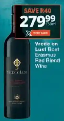 Checkers Vrede en Lust Boet Erasmus Red Blend Wine offer