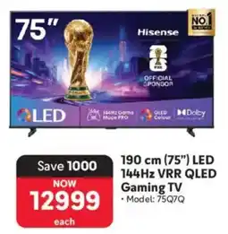 Makro Hisense 190 cm 75" LED 144Hz VRR QLED Gaming TV offer