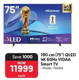 Makro Hisense 190 cm 75" QLED 4K 60Hz VIDAA Smart TV offer