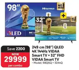 Makro Hisense 249 cm 98" QLED 4K 144Hz VIDAA Smart TV + 32" FHD VIDAA Smart TV offer