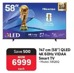 Makro Hisense 147 cm 58" QLED 4K 60HZ VIDAA Smart TV offer