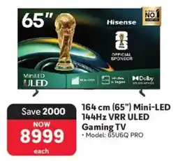 Makro Hisense 164 cm 65" Mini-LED 144Hz VRR ULED Gaming TV offer