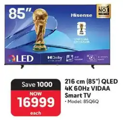 Makro Hisense 216 cm 85" QLED 4K 60Hz VIDAA Smart TV offer