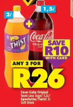 Shoprite Coca-Cola Original Taste Less Sugar/ Sparletta/ Twist Soft Drink offer