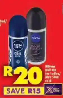 Shoprite Nivea Roll-On for Ladies/ Men offer