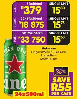 Shoprite Liquor Heineken Original/ Silver Pure Malt Lager Beer Cans offer