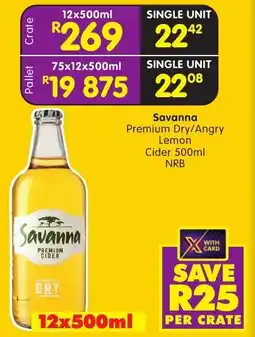 Shoprite Liquor Savanna Premium Dry/ Angry Lemon Cider NRB offer
