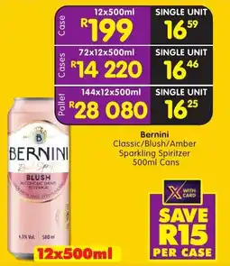 Shoprite Liquor Bernini Classic/ Blush/ Amber Sparkling Spritzer Cans offer