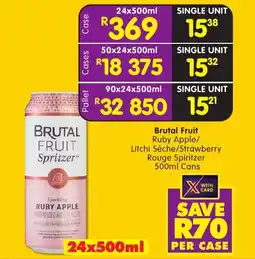 Shoprite Liquor Brutal Fruit Ruby Apple/ Litchi Sèche/ Strawberry Rouge Spritzer Cans offer