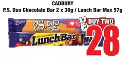 Boxer Superstores Cadbury P.S. Duo Chocolate Bar/ Lunch Bar Max offer