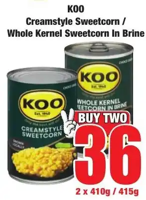 Boxer Superstores Koo Creamstyle Sweetcorn/ Whole Kernel Sweetcorn In Brine offer