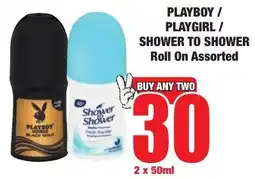Boxer Superstores Playboy/ Playgirl/ Shower to Shower Roll On Assorted offer