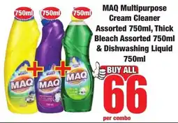 Boxer Superstores Maq Multipurpose Cream Cleaner Assorted, Thick Bleach Assorted & Dishwashing Liquid offer