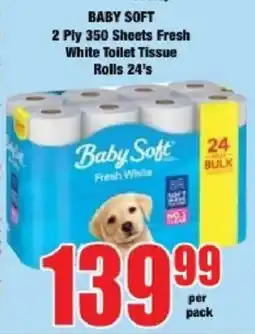 Boxer Baby Soft 2 Ply 350 Sheets Fresh White Toilet Tissue Rolls offer