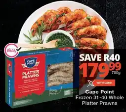 Checkers Cape Point Frozen 31-40 Whole Platter Prawns offer