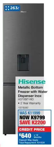 OK Furniture Hisense Metallic Bottom Freezer with Water Dispenser Inox offer