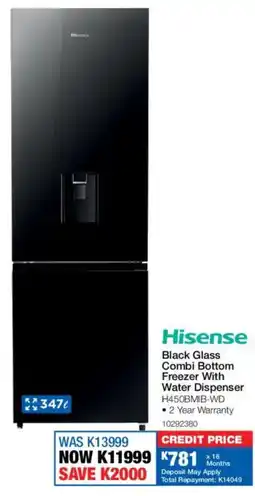 OK Furniture Hisense Black Glass Combi Bottom Freezer With Water Dispenser offer