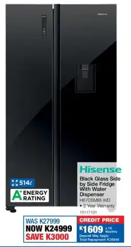 OK Furniture Hisense Black Glass Side by Side Fridge With Water Dispenser offer
