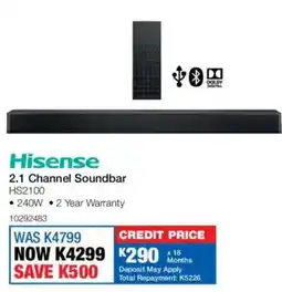 OK Furniture Hisense 2.1 Channel Soundbar offer