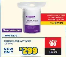 Russells Sleepmasters queen 152cm duvet inner offer