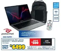 Russells Packard bell montenero c82 pro laptop, backpack + mouse bundle offer