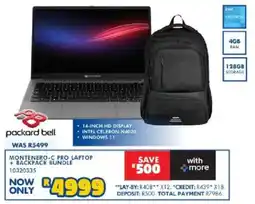 Russells Packard bell montenero-c pro laptop + backpack bundle offer