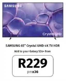 Vodacom Samsung 65" Crystal UHD 4K TV HDR offer