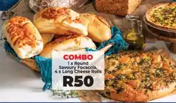 Food Lover's Market Round Savoury Focaccia and Long Cheese Rolls offer
