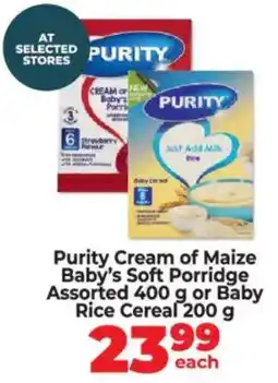 Food Lover's Market Purity Cream of Maize Baby's Soft Porridge Assorted or Baby Rice Cereal offer