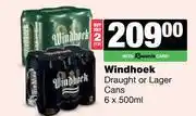 Spar Tops Windhoek Draught Or Lager Cans-For 2 x 6 x 500ml offer