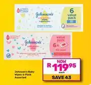 Game Johnson's Baby Wipes 6 Pack Assorted offer
