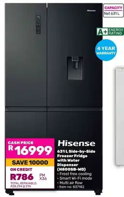 Game Hisense Side-by-Side Freezer Fridge with Water Dispenser offer
