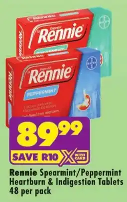 Shoprite Rennie Spearmint/ Peppermint Heartburn & Indigestion Tablets offer