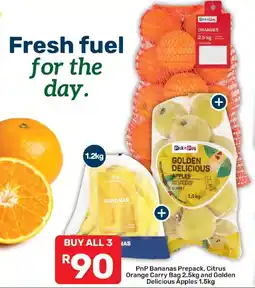 Pick n Pay Hypermarket PnP Bananas Prepack, Citrus Orange Carry Bag and Golden Delicious Apples offer