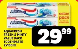 Usave Aquafresh fresh & minty value pack toothpaste offer