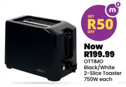Shoprite Ottimo Black/ White 2-Slice Toaster 750W offer